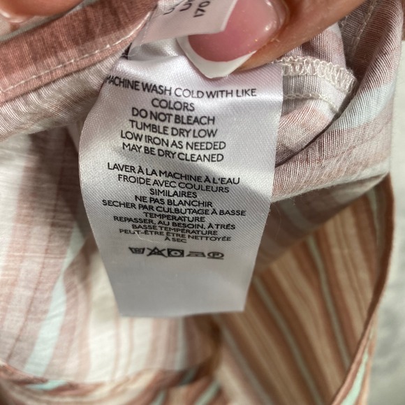 We The Free Striped Button Up Shirt Short Sleeve Size Large Oversized Relaxed - Picture 9 of 9